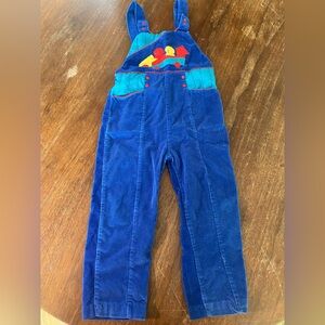 Vintage Blue Corduroy Racecar Kids Overalls Size 4 Toddler 100 % cotton